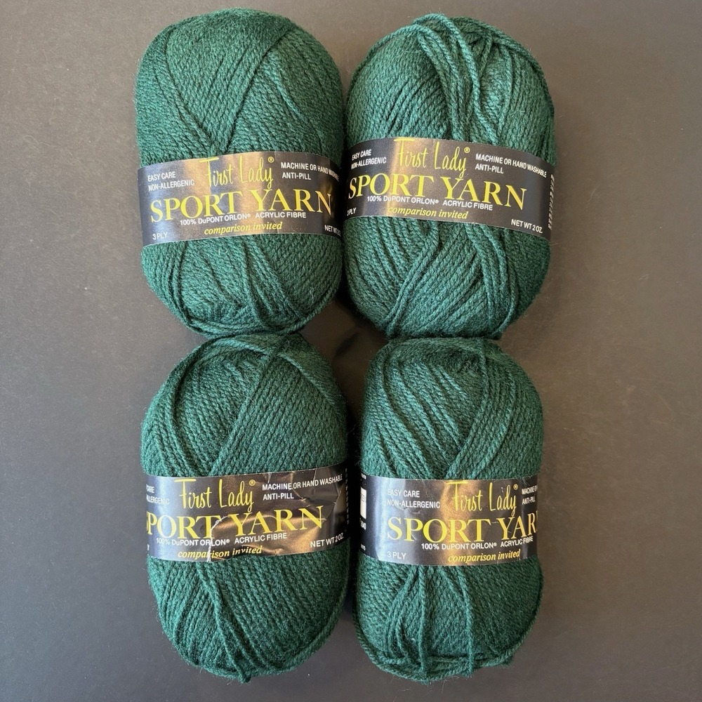 Lot‎ of 4 Vintage First Lady Sport Yarn Hunter Green Acrylic 2oz Skeins